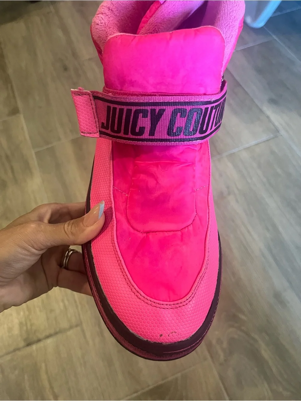 Juicy Couture Neon Pink High-Top Strap Ankle Sneakers